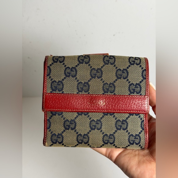 Vintage Gucci Wallet Iconic GG Canvas Monogram Pattern and Red Leather
